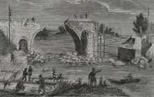 Franco-Prussian War (1870-1871): Reparation of the railway bridge over the Marne river at Trilport.. Creator: Unknown