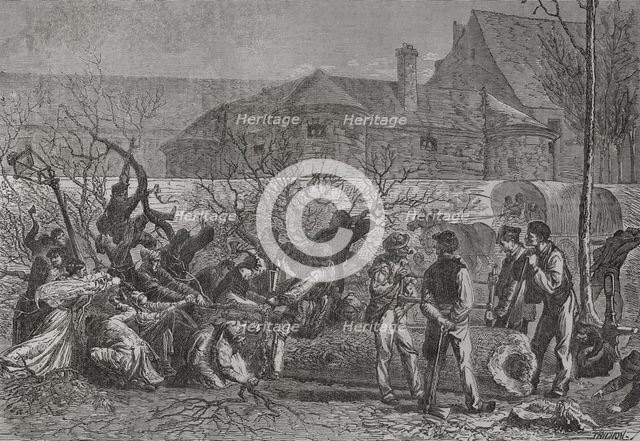 Franco-Prussian War (1870-1871): The besieged cutting down trees round Paris for firewood, 1871.  Creator: Auguste Trichon.