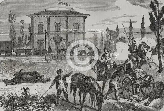Franco-Prussian War (1870-1871): The Germans at Courcelles, according to a sketch by O. Fikentscher. Creator: Unknown.