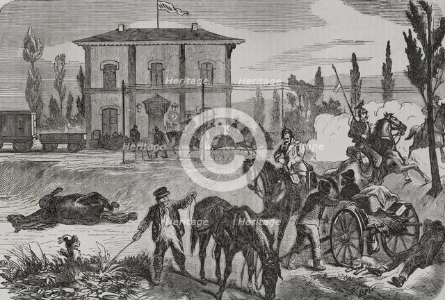 Franco-Prussian War (1870-1871): The Germans at Courcelles, according to a sketch by O. Fikentscher. Creator: Unknown.