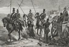 Franco-Prussian War (1870-1): Prussian Uhlans lead a captured French spy to the camp near Metz,1870. Creator: Tomás Carlos Capuz