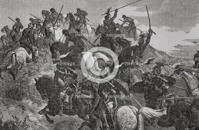 Franco-Prussian War (1870-71): Engagement between Uhlans and French Chasseurs d'Afrique, Aug 1870.  Creator: Unknown.