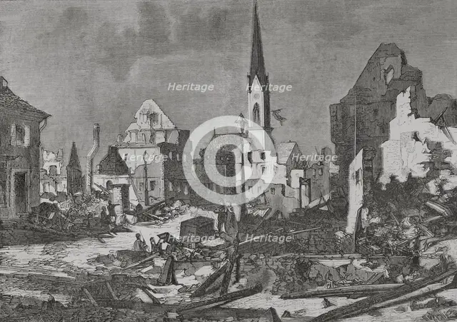 Franco-Prussian War (1870-71): The main street in Kehl after bombardment by French artillery, 1870.  Creator: Tomás Carlos Capuz.