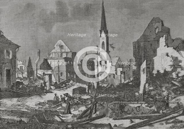 Franco-Prussian War (1870-71): The main street in Kehl after bombardment by French artillery, 1870.  Creator: Tomás Carlos Capuz.