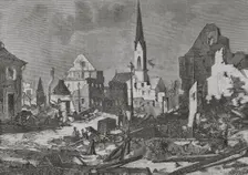 Franco-Prussian War (1870-71): The main street in Kehl after bombardment by French artillery, 1870. Creator: Tomás Carlos Capuz