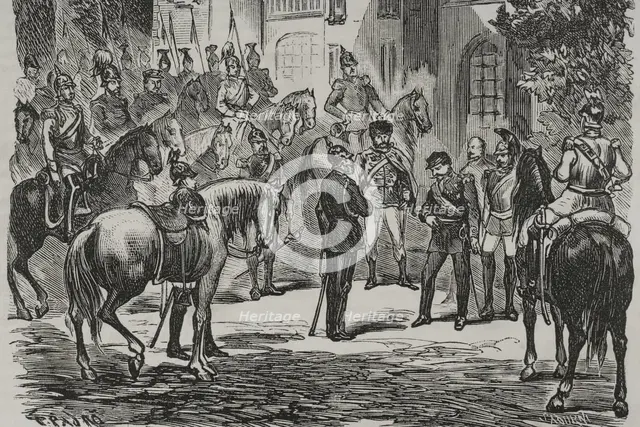 Franco-Prussian War: Napoleon III surrendering to King Wilhelm I of Prussia...1870, (1870). Creator: Celestino Sadurni.