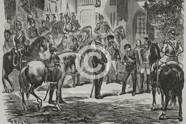 Franco-Prussian War: Napoleon III surrendering to King Wilhelm I of Prussia...1870, (1870). Creator: Celestino Sadurni.