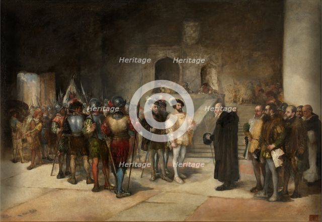 François I, King of France, Entering the Torre de los Lujanes as a prisoner, c1884. Creator: Pérez Rubio, Antonio (1822-1888).