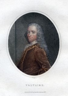 Francois Marie Arouet Voltaire, 18th century French writer and satirist, (1828).Artist: J Pass