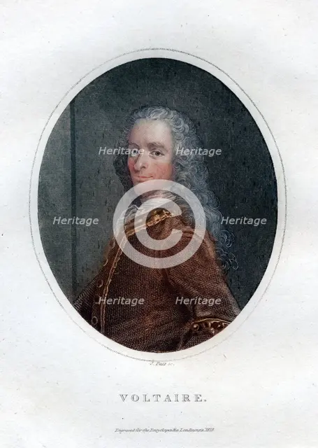 Francois Marie Arouet Voltaire, 18th century French writer and satirist, (1828).Artist: J Pass