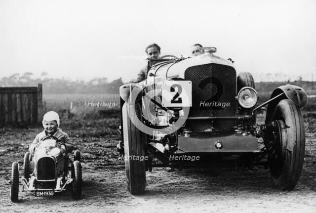 Frank Clement and Woolf Barnato in a Bentley Speed 6, Brooklands, Surrey, 1930. Artist: Unknown