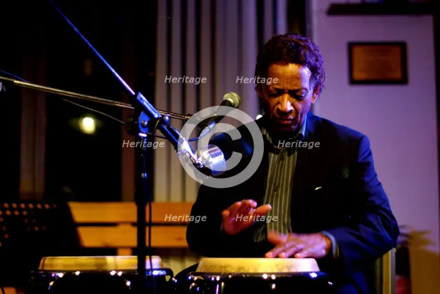 Frank Holder, Guyanan jazz singer and percussionist, Jazz Hastings, Hastings, East Sussex.  Artist: Brian O'Connor