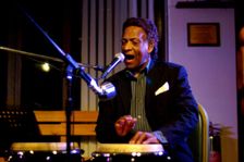 Frank Holder, Guyanan jazz singer and percussionist, Jazz Hastings, Hastings, East Sussex. Artist: Brian O'Connor