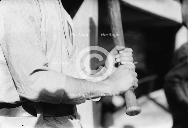 Frank "Home Run" Baker's batting grip, c1912. Creator: Bain News Service.