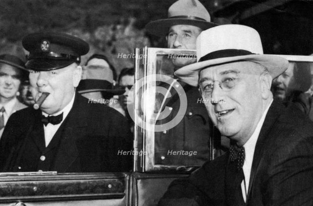 Franklin D Roosevelt and Winston Churchill meeting in Quebec, Canada, 1944. Artist: Unknown