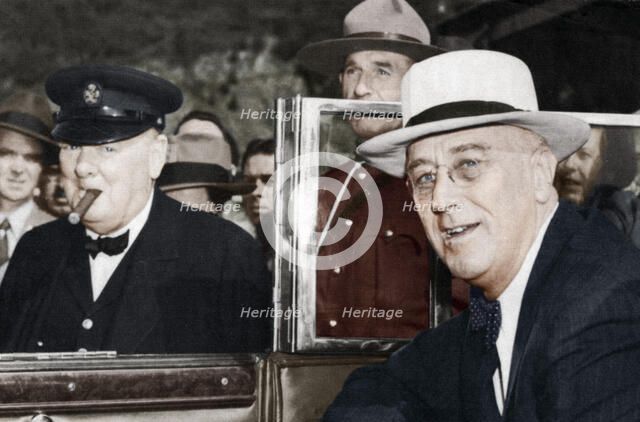 Franklin D Roosevelt and Winston Churchill meeting in Quebec, Canada, 1944. Artist: Unknown