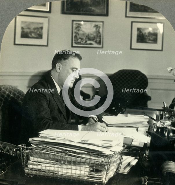 'Franklin Delano Roosevelt, President of the United States at His Desk in the Executive Offices, Was Creator: Unknown.