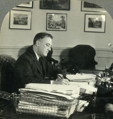 Franklin Delano Roosevelt, President of the United States at His Desk in the Executive Offices, Was Creator: Unknown