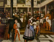 Frans Floris Attending a Banquet of the Guild of Saint Luke, c1540s, 1853. Creator: Jan August Hendrik Leys