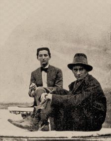 Franz Kafka (right) with Max Brod?s younger brother, Otto, at the Castel Toblino near Trento, 1909. Creator: Anonymous