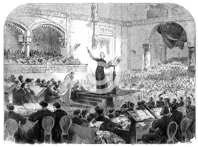 Franz Liszt conducting the performance of his new oratorio at Pesth, 1865. Creator: Unknown.
