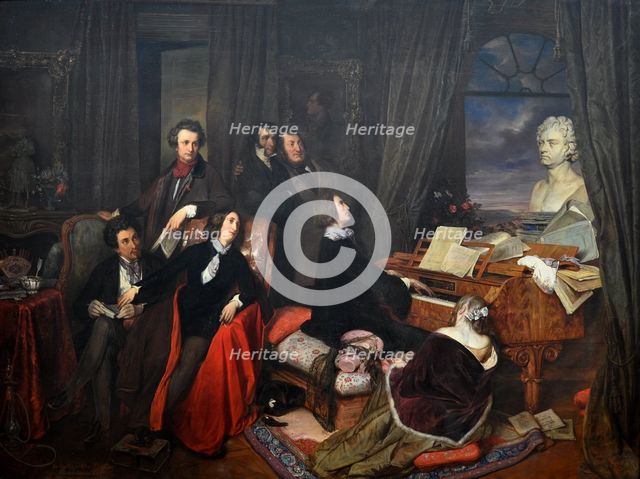 Franz Liszt Fantasizing at the Piano, 1840. Artist: Danhauser, Josef (1805-1845)