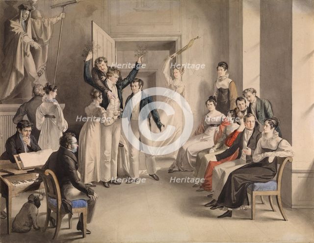 Franz Schubert (1797-1828). Party game of the Schubertians in Atzenbrugg, 1821. Artist: Kupelwieser, Leopold (1796-1862)