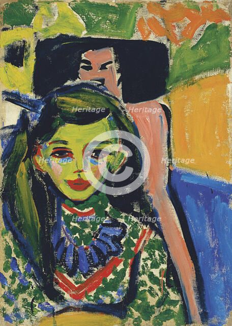 Fränzi in front of Carved Chair, 1910. Artist: Kirchner, Ernst Ludwig (1880-1938)