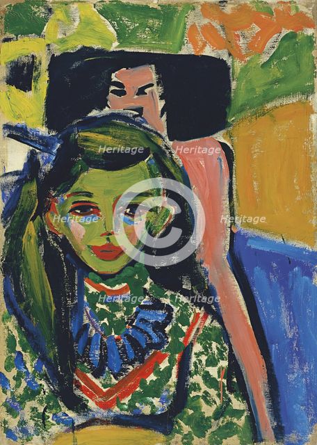 Fränzi in front of Carved Chair, 1910. Creator: Ernst Kirchner.