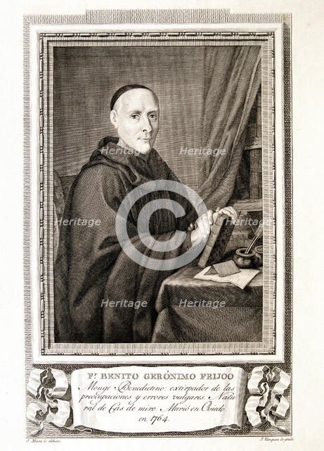 Fray Benito Feijoo Geronimo (1676-1764), Spanish Benedictine monk and scholar, engraving of the c…