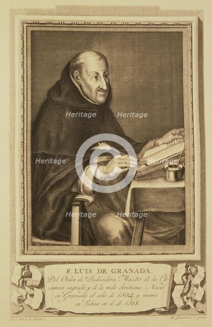 Fray Luis de Granada (1504-1588), Spanish writer and speaker, engraving of the collection 'Illust…
