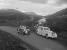 Frazer-Nash BMW 319/55 of E Violet Watson passing Bill Brunell's Standard, Scottish Rally, 1938. Artist: Bill Brunell