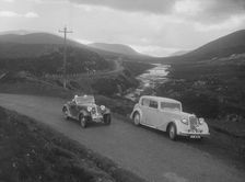 Frazer-Nash BMW 319/55 of E Violet Watson passing Bill Brunell's Standard, Scottish Rally, 1938. Artist: Bill Brunell