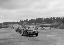 Frazer-Nash BMW 328 and Riley at the chicane, JCC Members Day, Brooklands, 1939. Artist: Bill Brunell