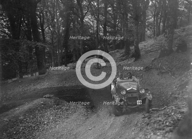 Frazer-Nash of Alan Whiddington, B&HMC Brighton-Beer Trial, Fingle Bridge Hill, Devon, 1934. Artist: Bill Brunell.
