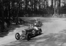Frazer-Nash TT replica leading a Wolseley Hornet at Donington Park, Leicestershire, 1930s. Artist: Bill Brunell
