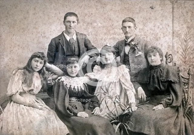 Fred & Bert Newland with sisters Ethel, Grace and Nell, any mother or foster carer, c1900s. Creator: Unknown.
