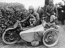 Freddie Dixon and passenger Walter Denny, Isle of Man sidecar TT race, 1923