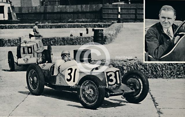 'Freddie Dixon (Riley) at Brooklands', 1937. Artist: Unknown.
