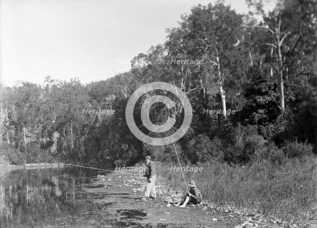 Frederick George Walker fishing with unknown boy Coomera River, c1880s. Creator: Robert Augustus Henry L'Estrange.