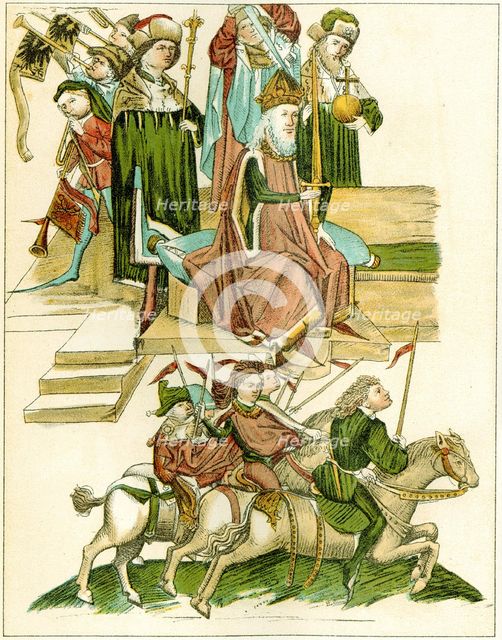 Frederick I receives Brandenburg (Copy of an Illustration from the Richental's illustrated chronicle), c. 1440. Artist: Anonymous  