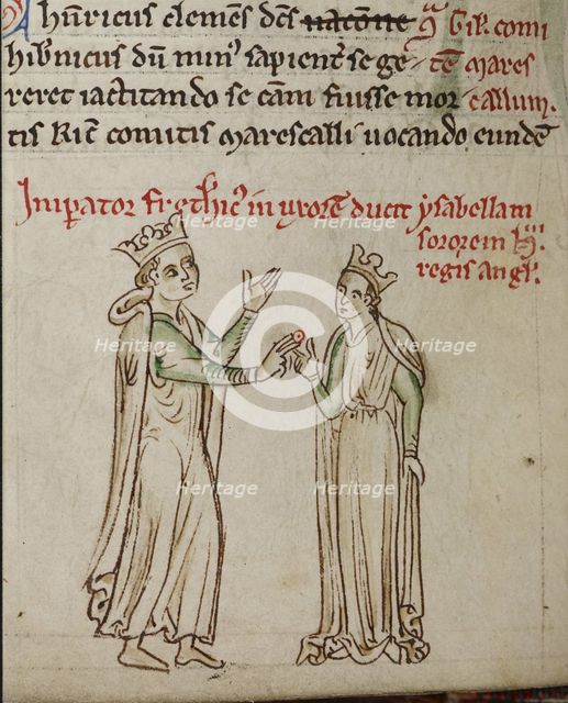 Frederick II and Isabella of England (From the Historia Anglorum, Chronica majora). Artist: Paris, Matthew (c. 1200-1259)