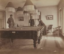 Frederick S Pray, David M Clarkson, and Sarah E Smith, posed by the billiard table..., Russia, 1899. Creator: Eleanor Lord Pray