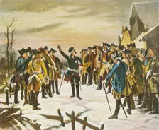 Frederick the Great makes a speech...on the eve of the Battle of Leuthen, 5 December 1757, (1936). Creator: Unknown