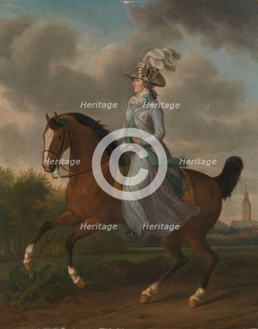 Frederika Sophia Wilhelmina of Pruissia (1751-1820), Equestrian portrait of the Wife of Prince Wille Creator: Tethart Philip Christian Haag.