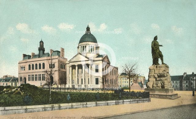 'Free Library Free S Church & Wallace Statue - Aberdeen', 1900s. Creator: Unknown.