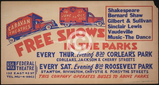 Free Shows in the Parks, New York, [193-].  Creator: Unknown.