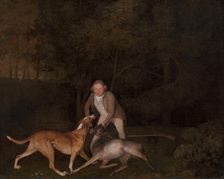 Freeman, the Earl of Clarendon's gamekeeper, with a dying doe and hound, 1800. Creator: George Stubbs