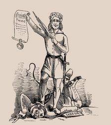 Freedom of the press. Cartoon from the satirical magazine "Leuchtkugeln", 1848. Creator: Anonymous