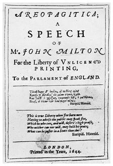 Freedom of the press: title page from the Areopagitica by John Milton, 1644 (1956)